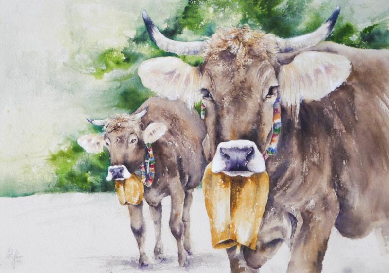 **Kühe im Aquarell