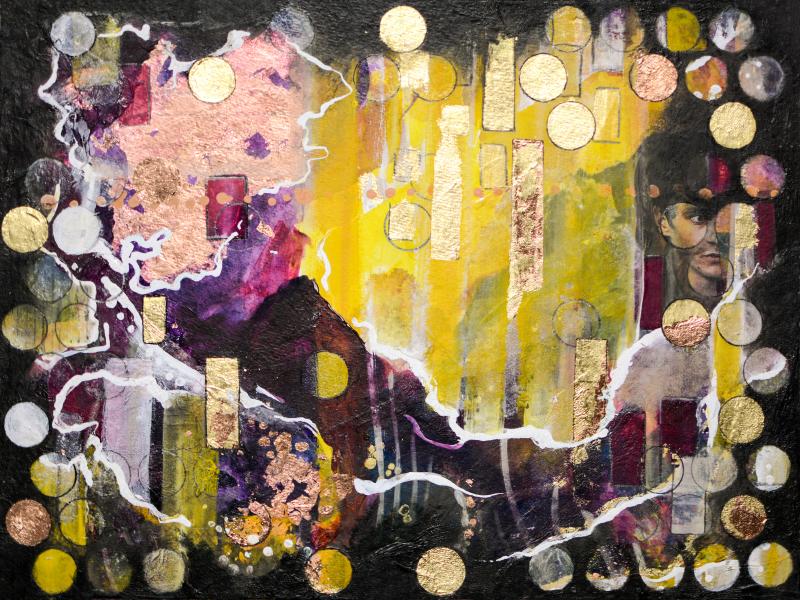 *Mixed Media: Collage, Vergoldung und Acryl auf Leinwand